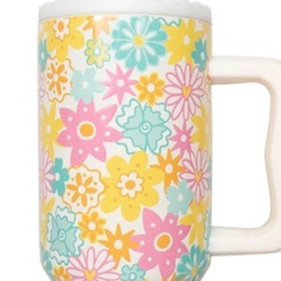 Spring Retro Flowers Insulated Stainless Steel 38 Oz Tumbler with Handle - Picture 2 of 4